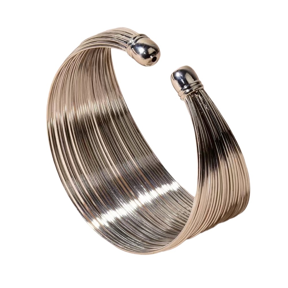 Silver Layered Wire Bangle Bracelet - image 2